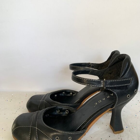 Parade VTG Y2K Black Leather Mary Jane d'Orsay Heels White Contrast Stitching 9 - Picture 16 of 16